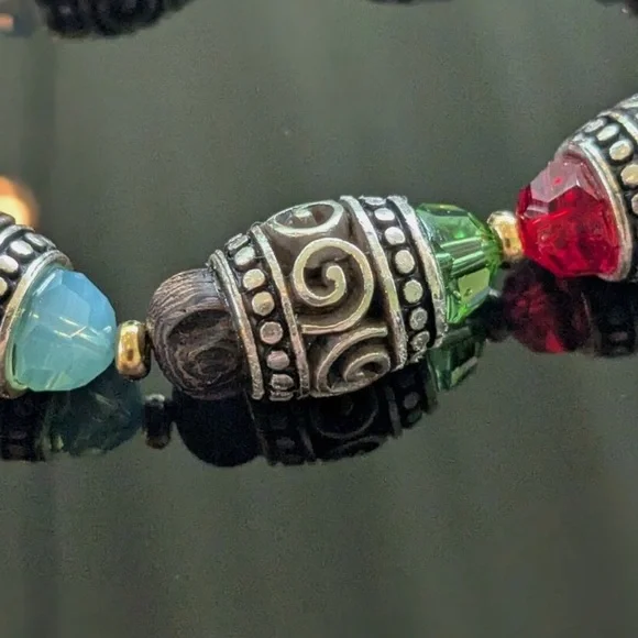 Brighton Ayu Rainbow Multi-Color Crystals Beads Wood Scroll Retired Bracelet NWT - Picture 6 of 6